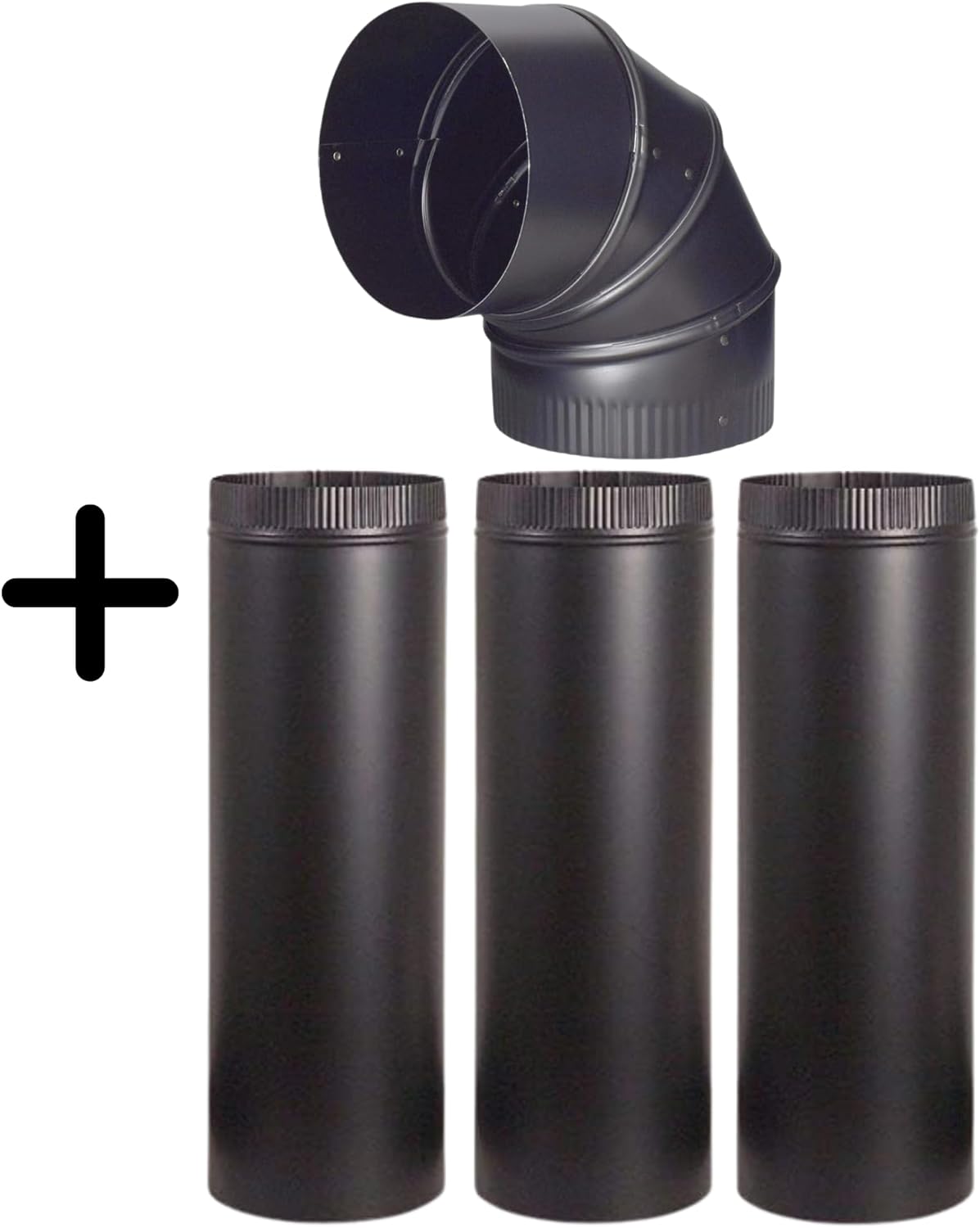 Green Cast Iron Wood Stove Pipe Set - 3 Straight Pipes + 1 Elbow Pipe