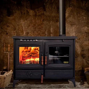 Black Cast Iron Stove with Oven Durable Cast Iron Fireplace - CastingFire