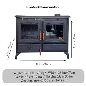 Black Cast Iron Stove with Oven Durable Cast Iron Fireplace - CastingFire