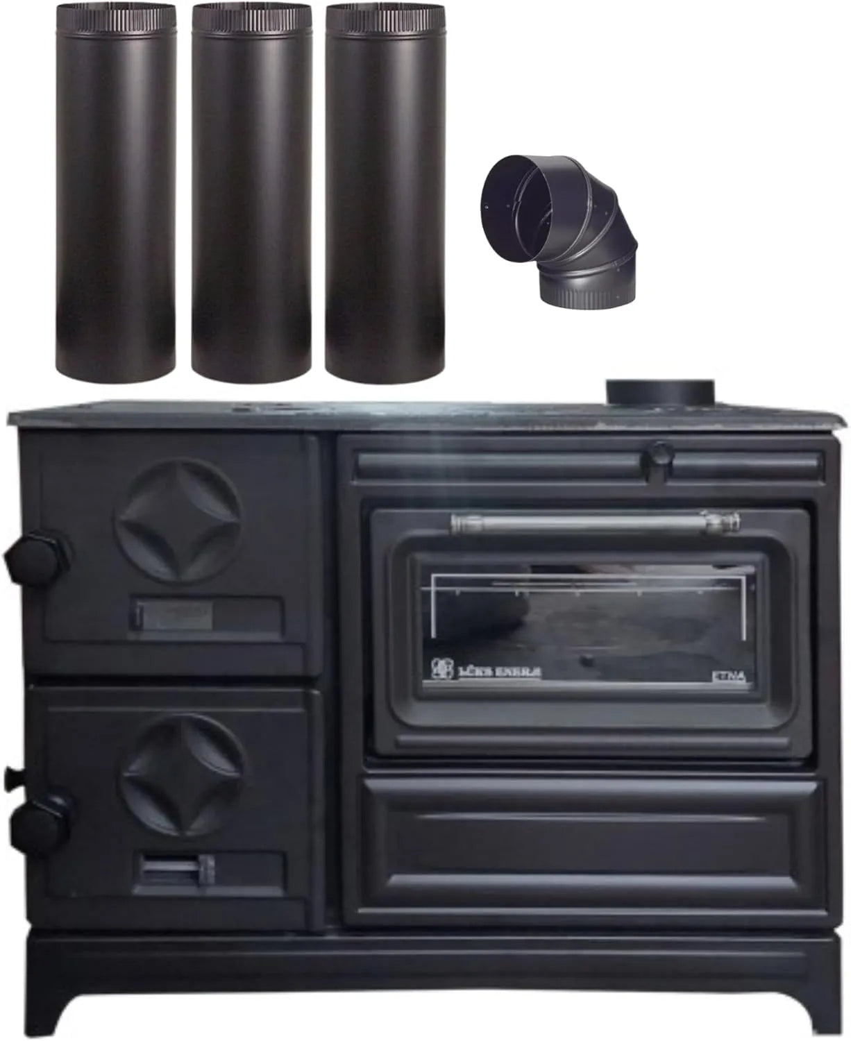 Black Cast Iron Wood Stove Pipe Set - 3 Straight Pipes + 1 Elbow Pipe - TheCastingFire
