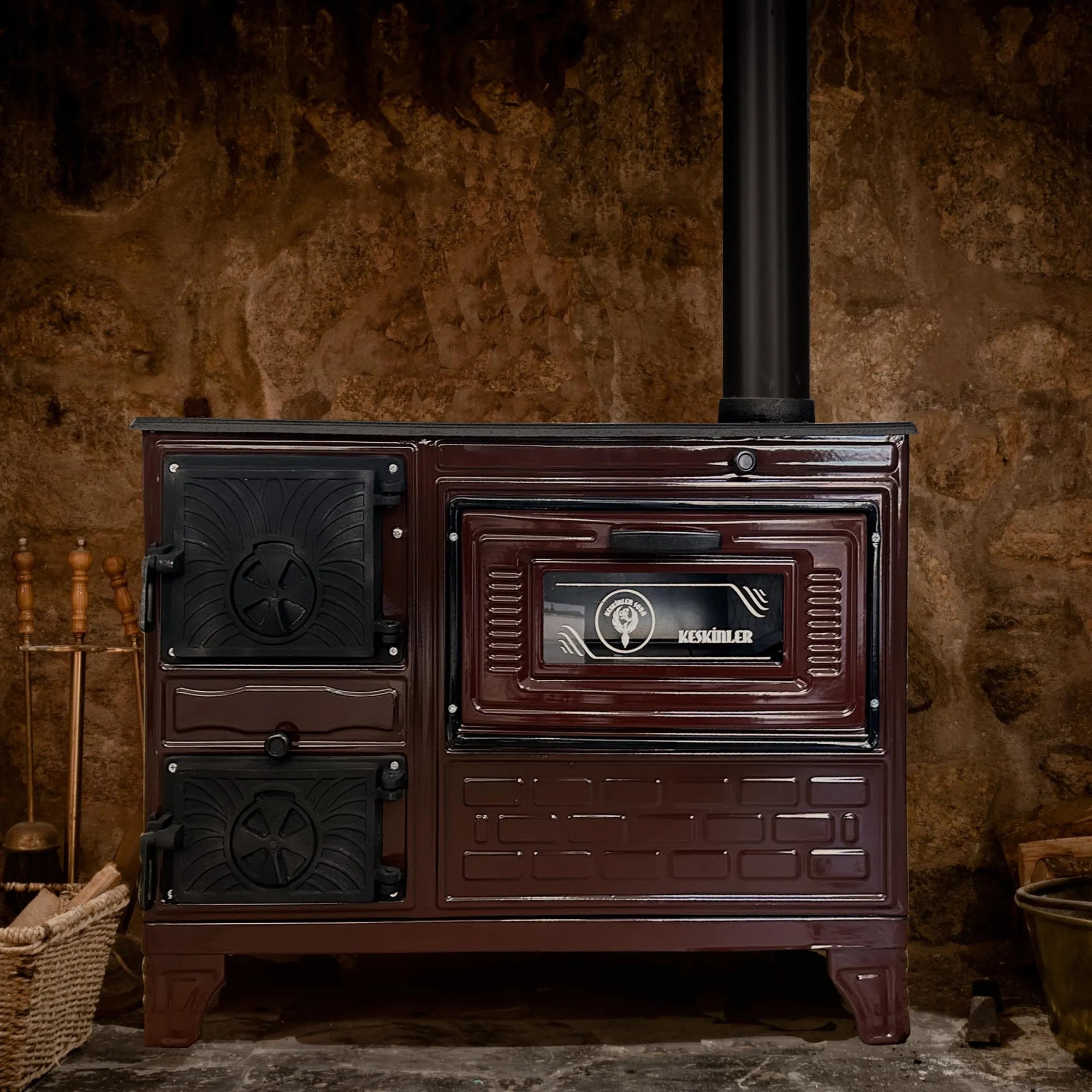 Cast Iron Stove with Oven Cast Iron Fireplace Brown - Casting Fire