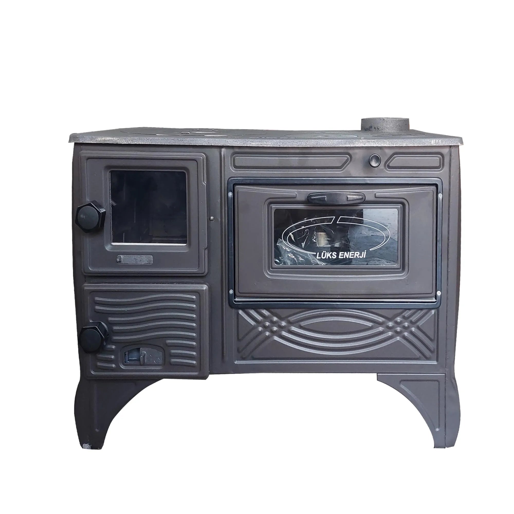 Cast Iron Stove with Oven Brick Lined Fireplace Black - CastingFire
