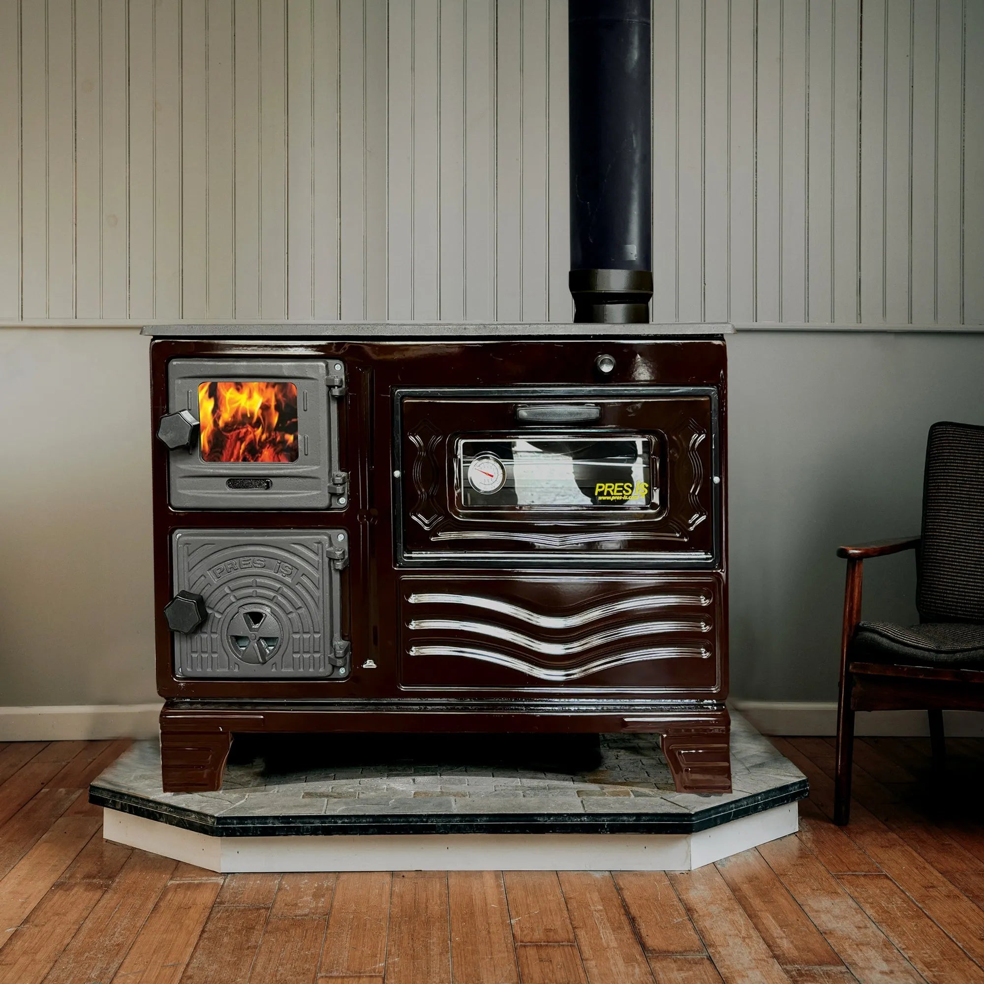 Cast Iron Wood Cook Stove with Oven Brown - CastingFire