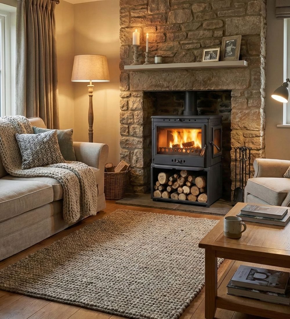 Burning Fireplace Wood Stove