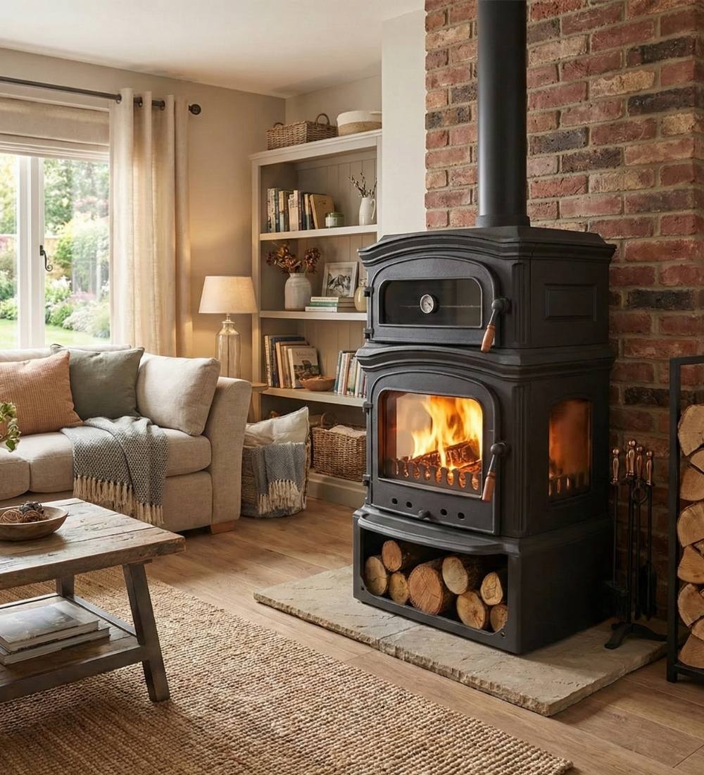 Black Cast Iron Stove, Burning Fireplace Wood Stove Cooker Stove Farmhouse Stove With Oven Fire Pit Gift