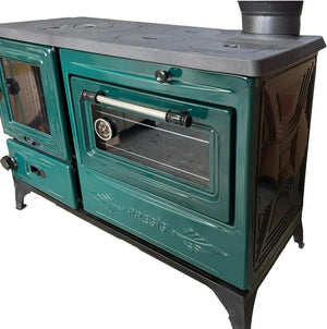 Green Cast Iron Wood Stove Pipe Set - 3 Straight Pipes + 1 Elbow Pipe - TheCastingFire