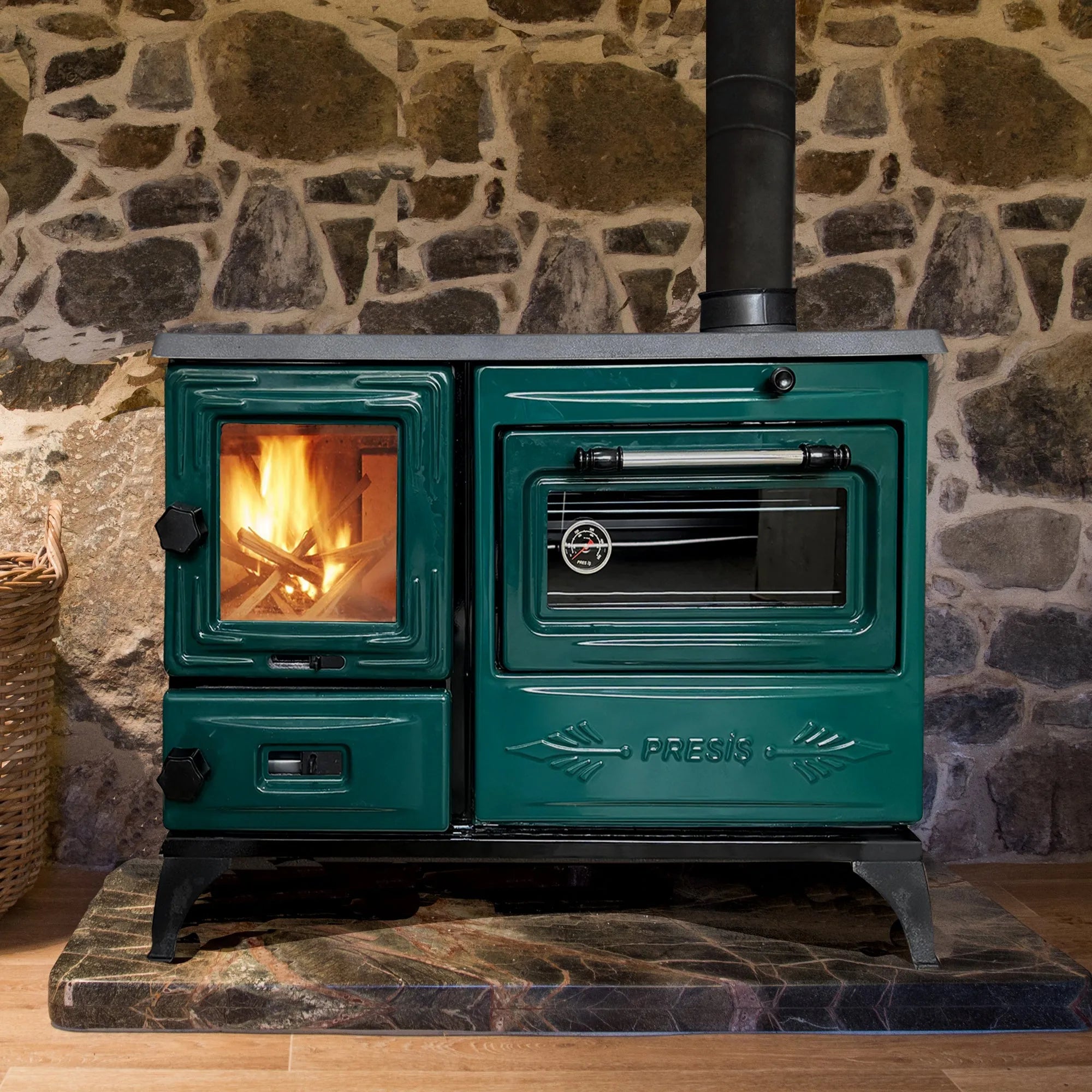Green Cast Iron Wood Stove - TheCastingFire