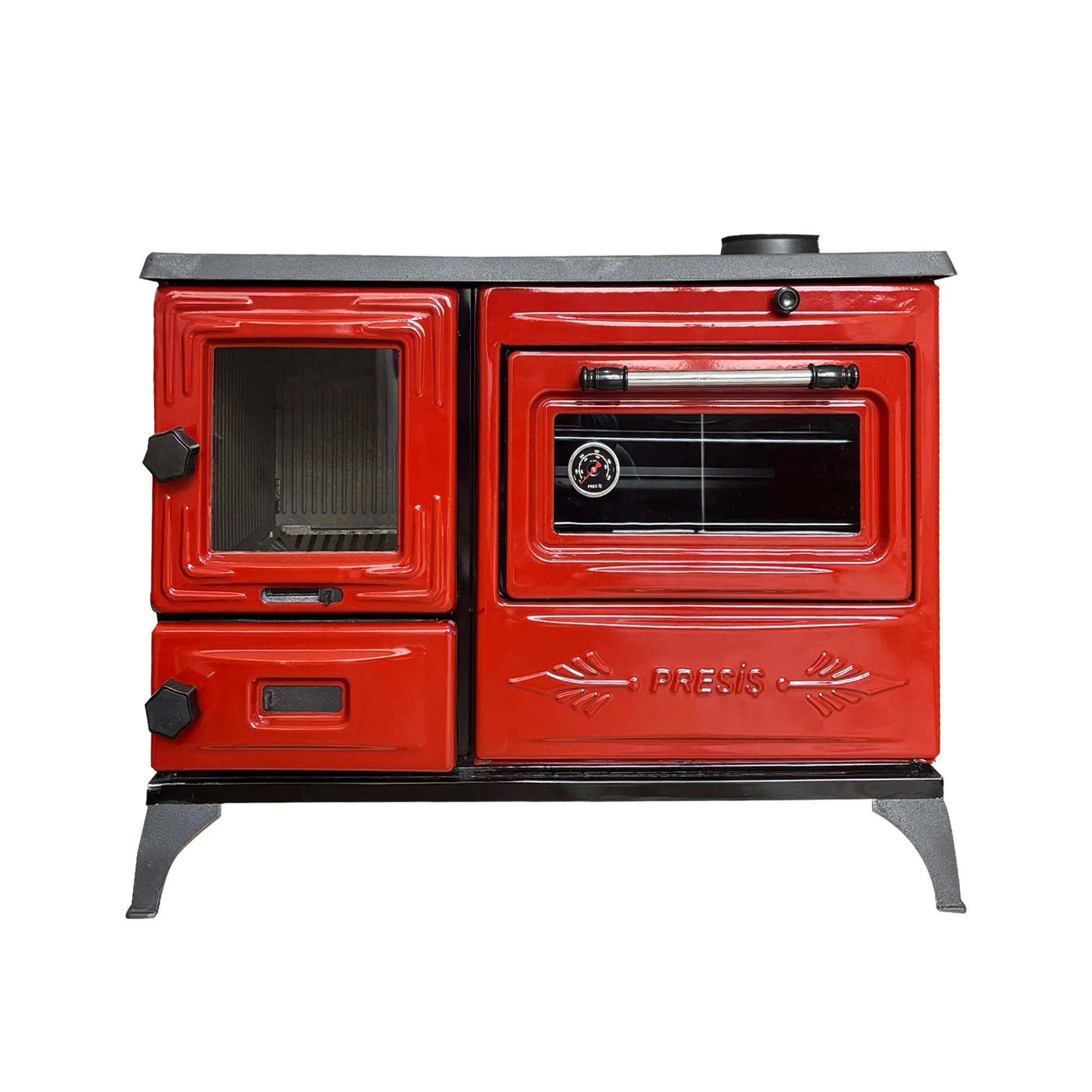 Red Cast Iron Burning Fireplace Wood Stove - TheCastingFire