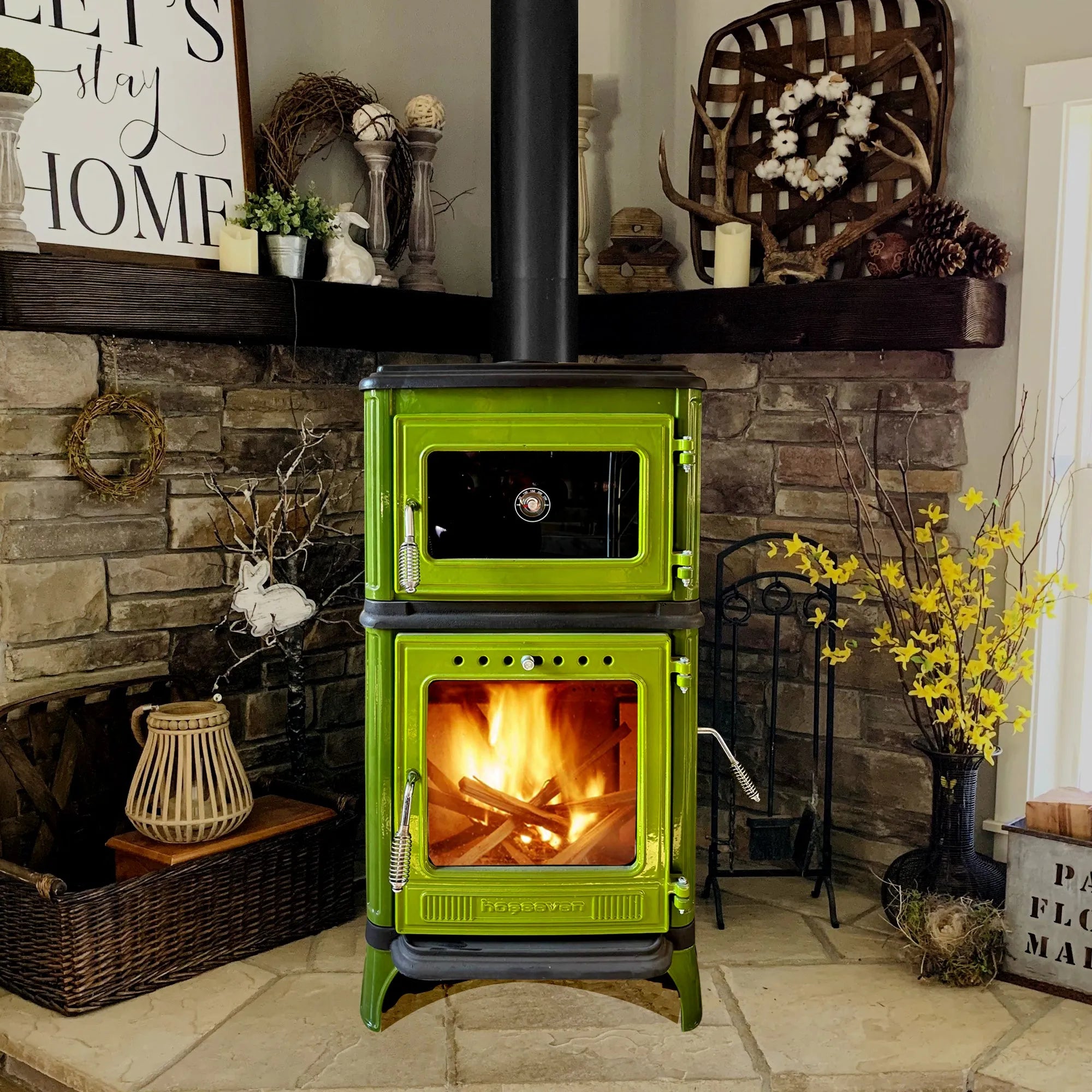 Vertical Cast Iron Stove Green - TheCastingFire