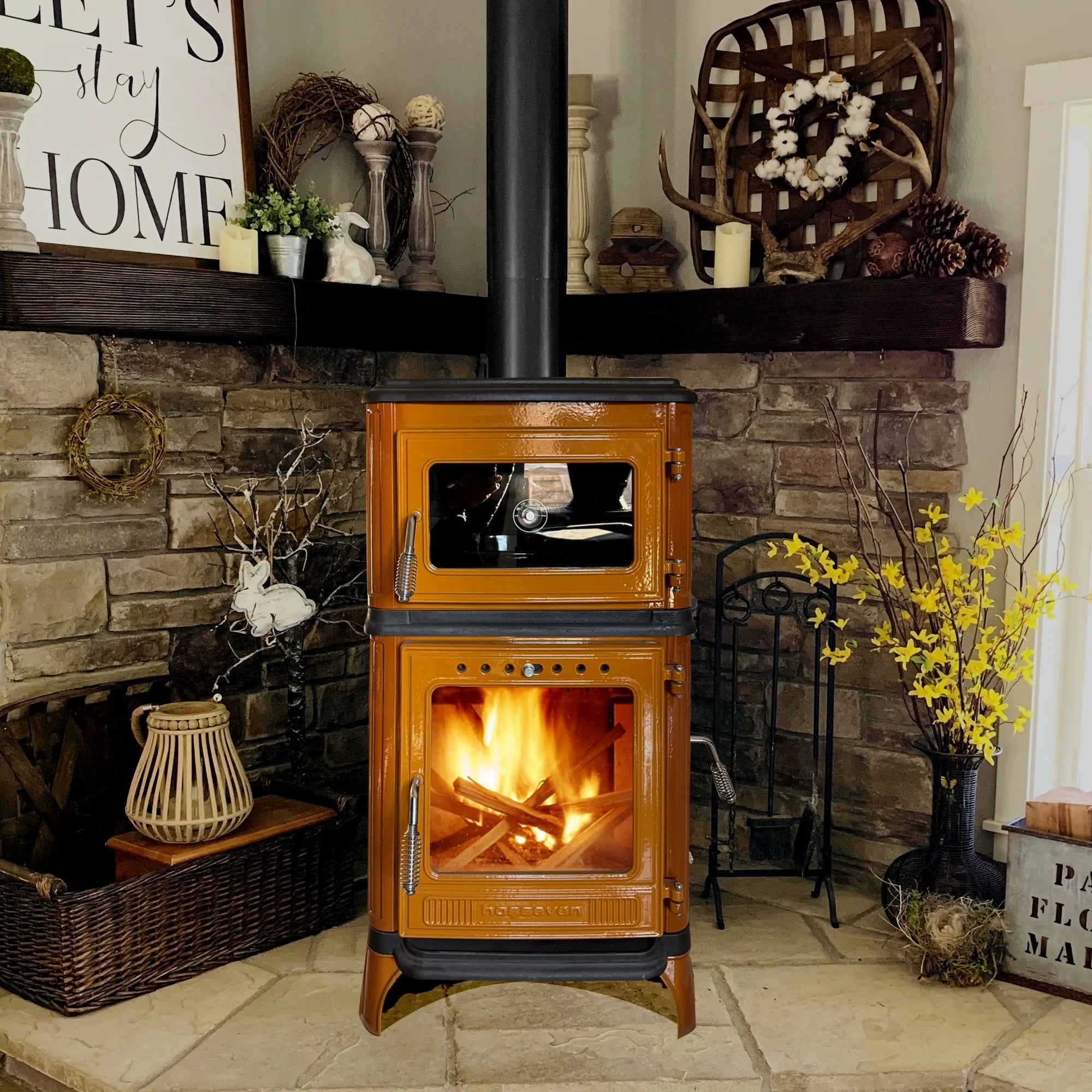 Vertical Cast Iron Stove Yellow - TheCastingFire