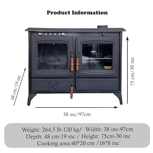 Black Cast Iron Stove with Oven Durable Cast Iron Fireplace