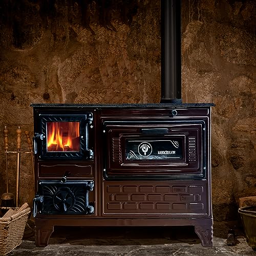 Cast Iron Stove with Oven - Brick Lined Fireplace