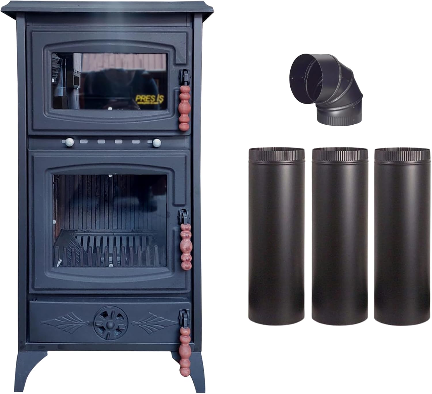 Colorful Cast Iron Wood Stove Pipe Set 3 Straight Pipes + 1 Elbow Pipe