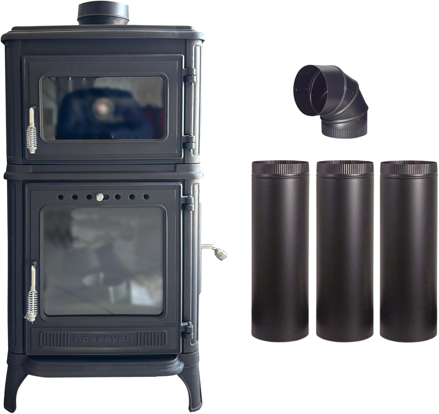 Colorful Cast Iron Wood Stove Pipe Set 3 Straight Pipes + 1 Elbow Pipe