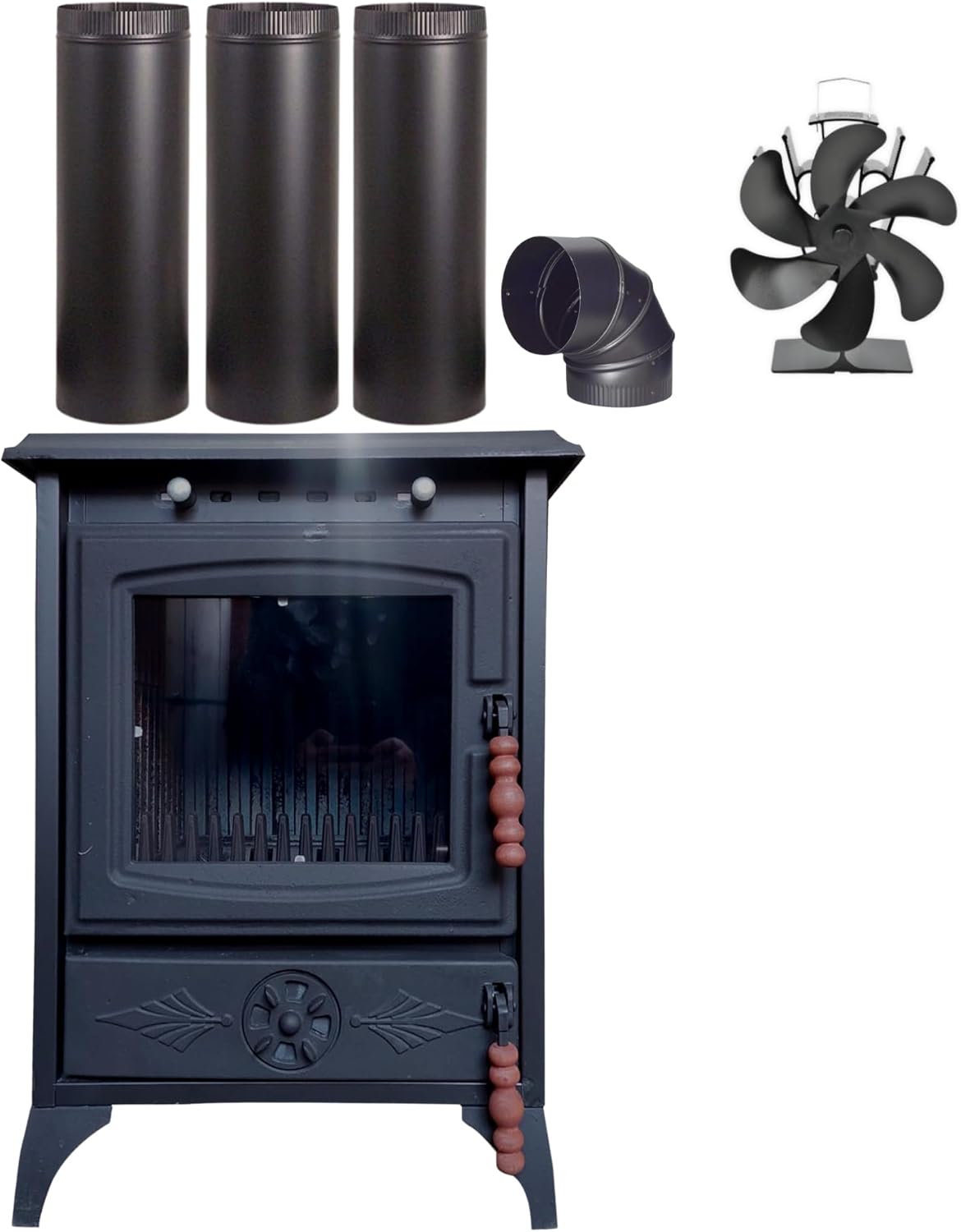 Colorful Cast Iron Wood Stove Pipe Set 3 Straight Pipes + 1 Elbow Pipe