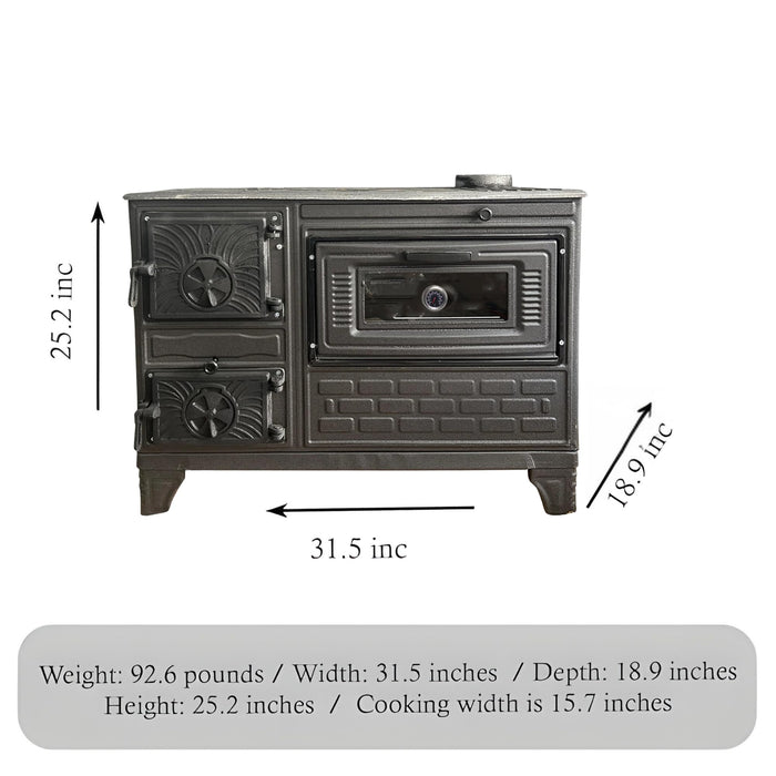 Cast Iron Stove with Oven - Brick Lined Fireplace