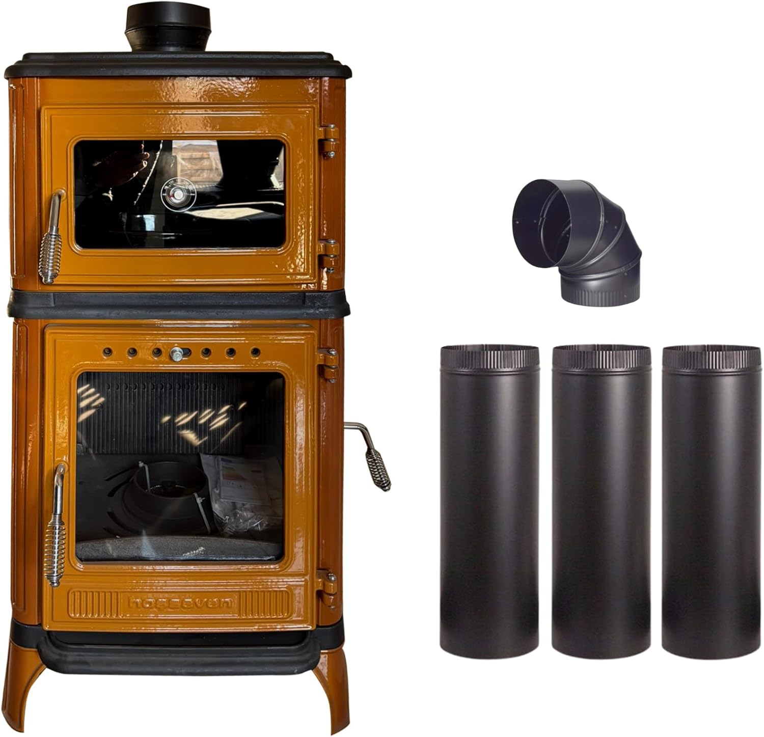 Colorful Cast Iron Wood Stove Pipe Set 3 Straight Pipes + 1 Elbow Pipe