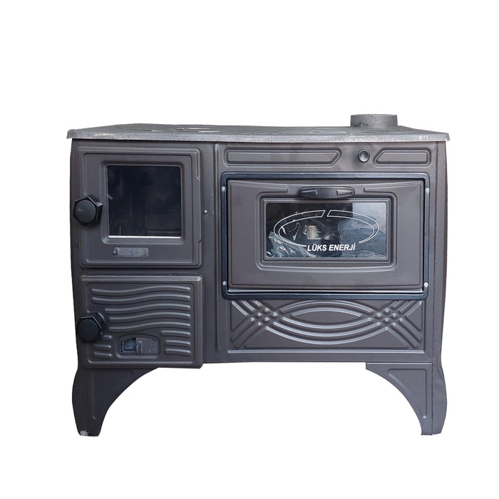 Cast Iron Stove with Oven Brick Lined Fireplace Black