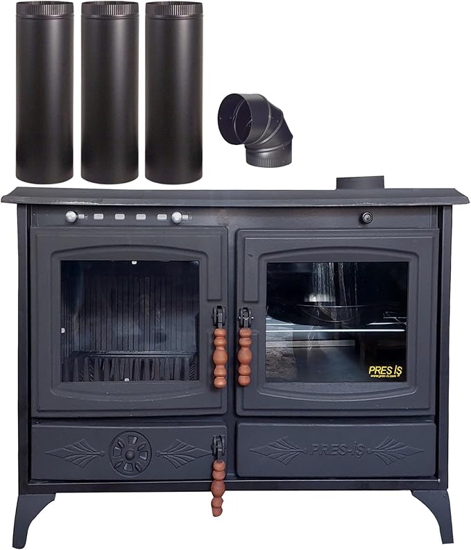 Colorful Cast Iron Wood Stove Pipe Set 3 Straight Pipes + 1 Elbow Pipe