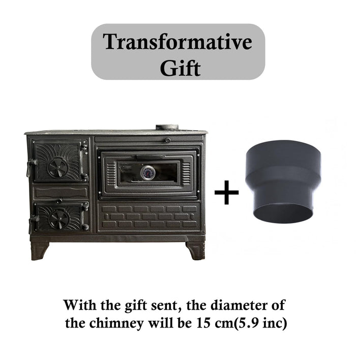 Cast Iron Stove with Oven - Brick Lined Fireplace