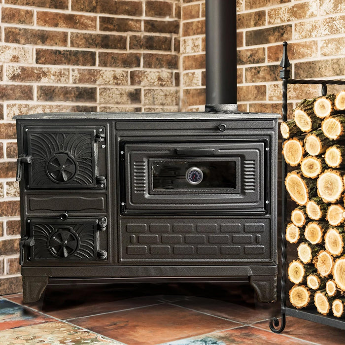 Cast Iron Stove with Oven - Brick Lined Fireplace