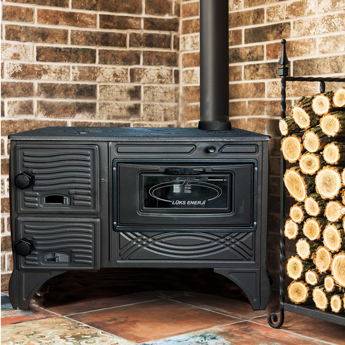 Brick Lined Fireplace Cast Iron Stove With Oven