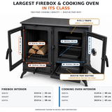 MEGA Black Cast Iron Stove with Oven Durable Cast Iron Fireplace  Largest Firebox & Cooking Oven in Its Class