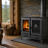 MEGA Black Cast Iron Stove with Oven Durable Cast Iron Fireplace  Largest Firebox & Cooking Oven in Its Class