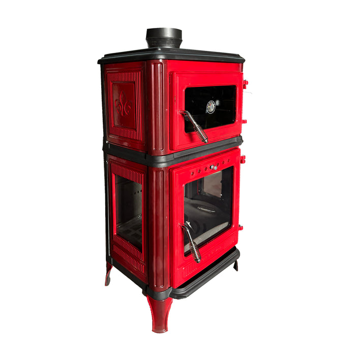 Vertical Cast Iron Stove Red