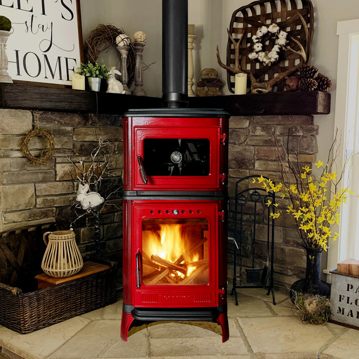 Vertical Cast Iron Stove Red