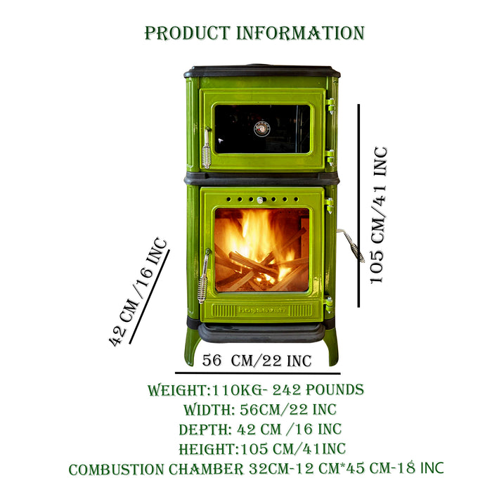 Vertical Cast Iron Stove Green