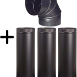 Black Cast Iron Wood Stove Pipe Set - 3 Straight Pipes + 1 Elbow Pipe - TheCastingFire