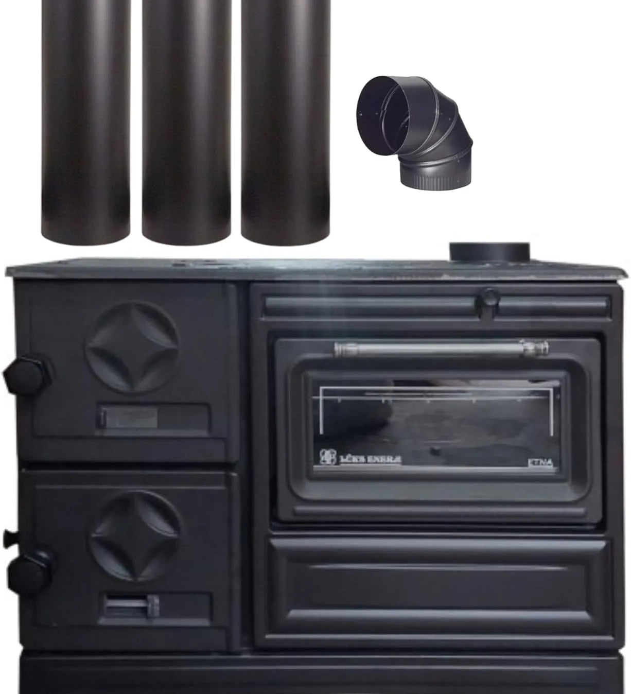 Black Cast Iron Wood Stove Pipe Set - 3 Straight Pipes + 1 Elbow Pipe - TheCastingFire