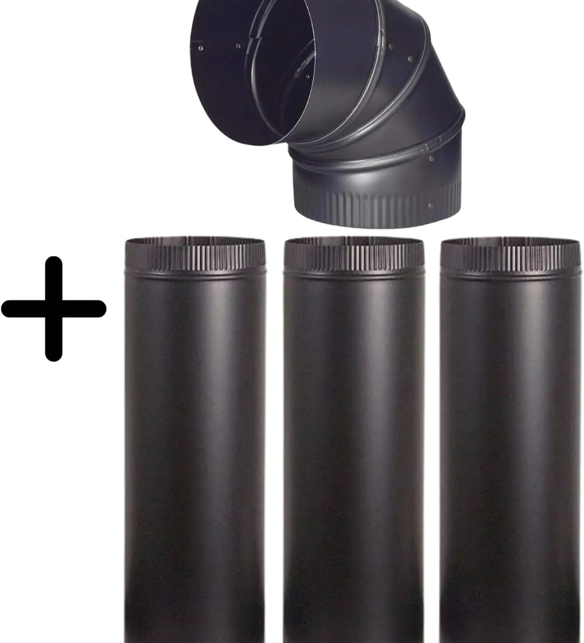 Black Cast Iron Wood Stove Pipe Set - 3 Straight Pipes + 1 Elbow Pipe - TheCastingFire