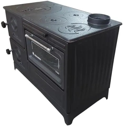 Black Cast Iron Wood Stove Pipe Set - 3 Straight Pipes + 1 Elbow Pipe - TheCastingFire