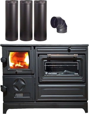 Cast Iron Wood Stove Pipe Set - 3 Straight Pipes + 1 Elbow Pipe - TheCastingFire