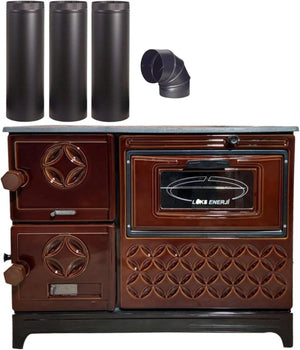 Brown Cast Iron Wood Stove Pipe Set - 3 Straight Pipes + 1 Elbow Pipe - TheCastingFire
