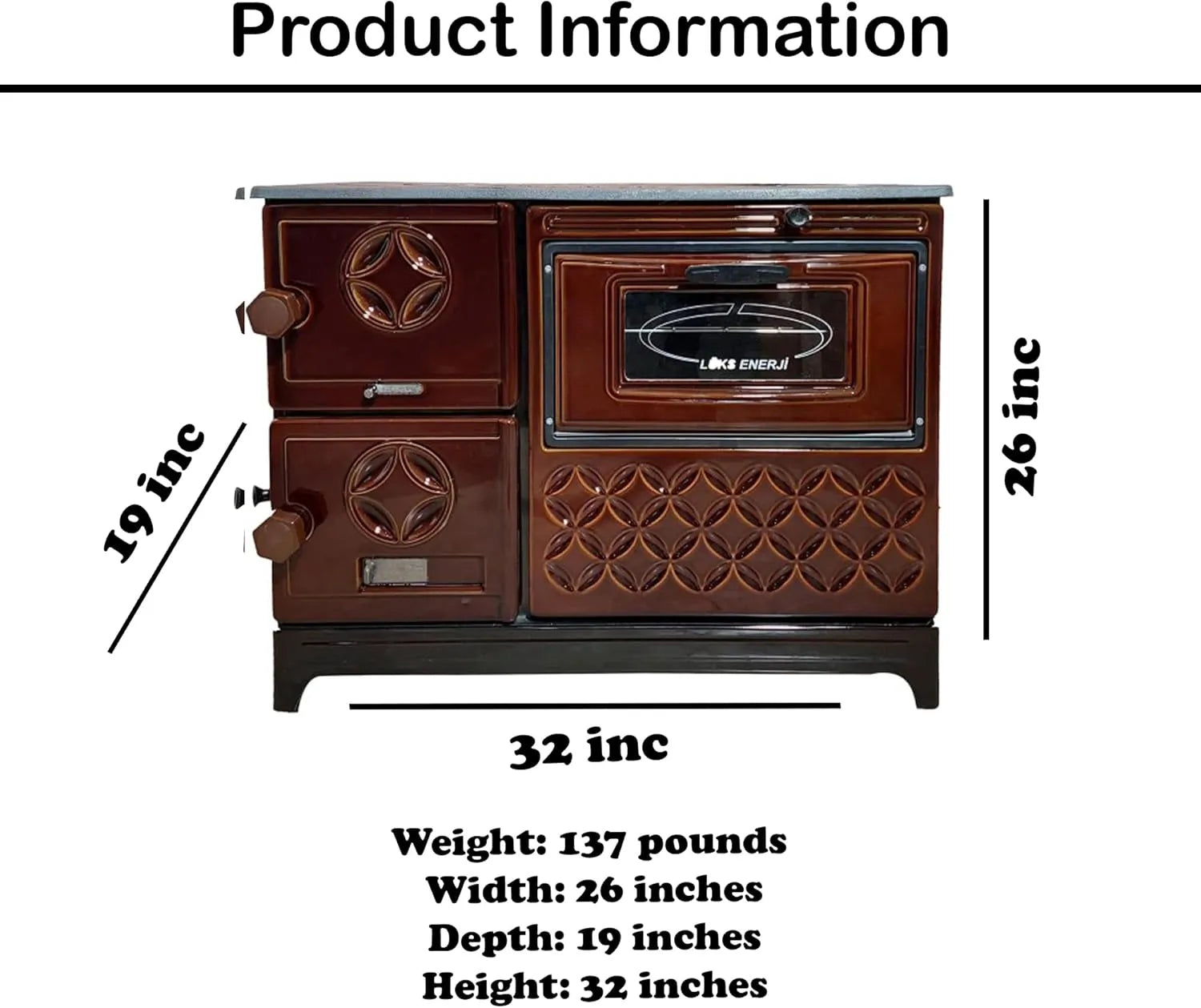 Brown Cast Iron Wood Stove Pipe Set - 3 Straight Pipes + 1 Elbow Pipe - TheCastingFire