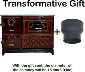 Brown Cast Iron Wood Stove Pipe Set - 3 Straight Pipes + 1 Elbow Pipe - TheCastingFire