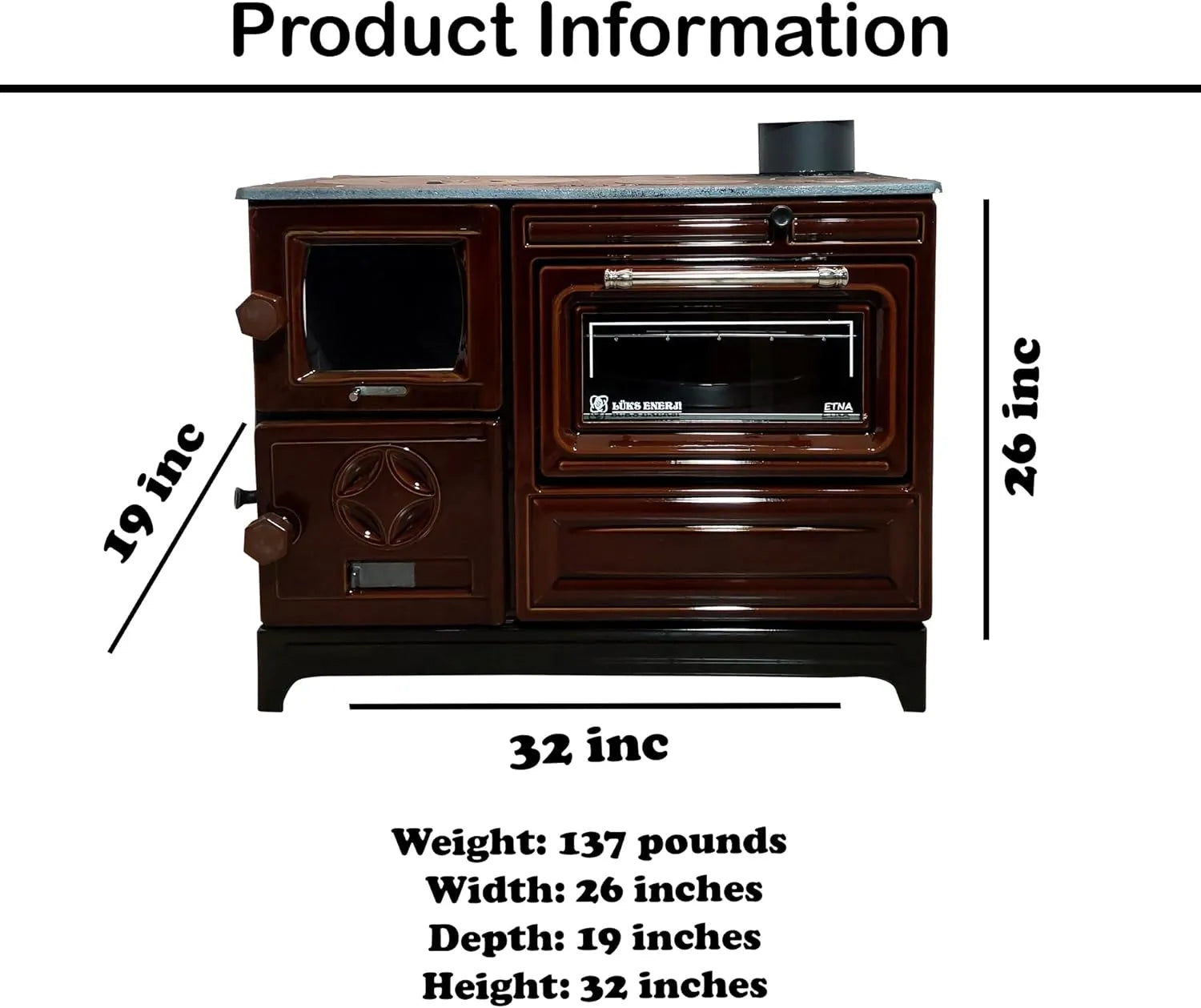 Brown Cast Iron Wood Stove Pipe Set - 3 Straight Pipes + 1 Elbow Pipe - TheCastingFire