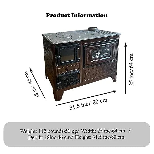 Cast Iron Stove with Oven - Brick Lined Fireplace - CastingFire