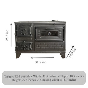 Cast Iron Stove with Oven - Brick Lined Fireplace - CastingFire