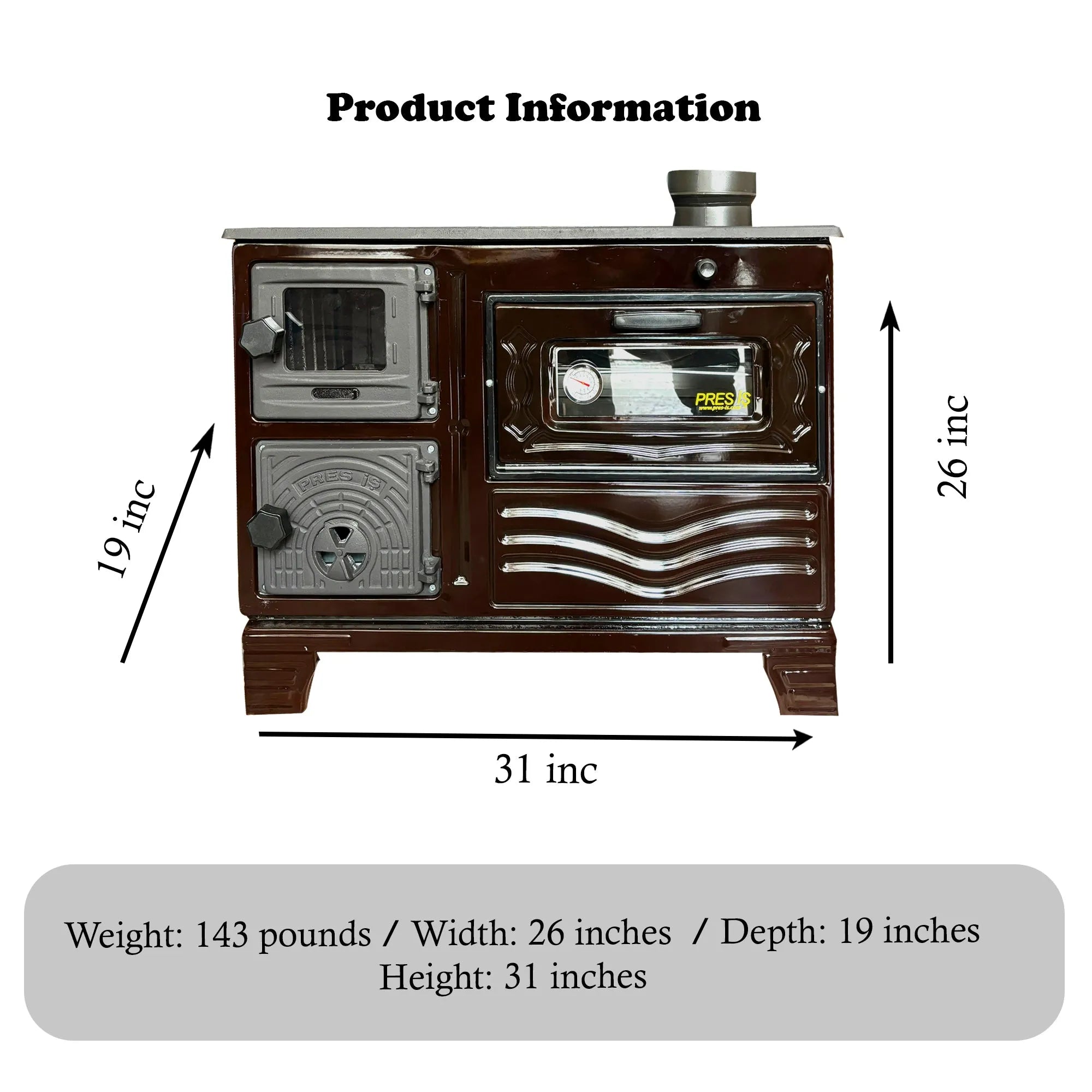 Cast Iron Wood Cook Stove with Oven Brown - CastingFire