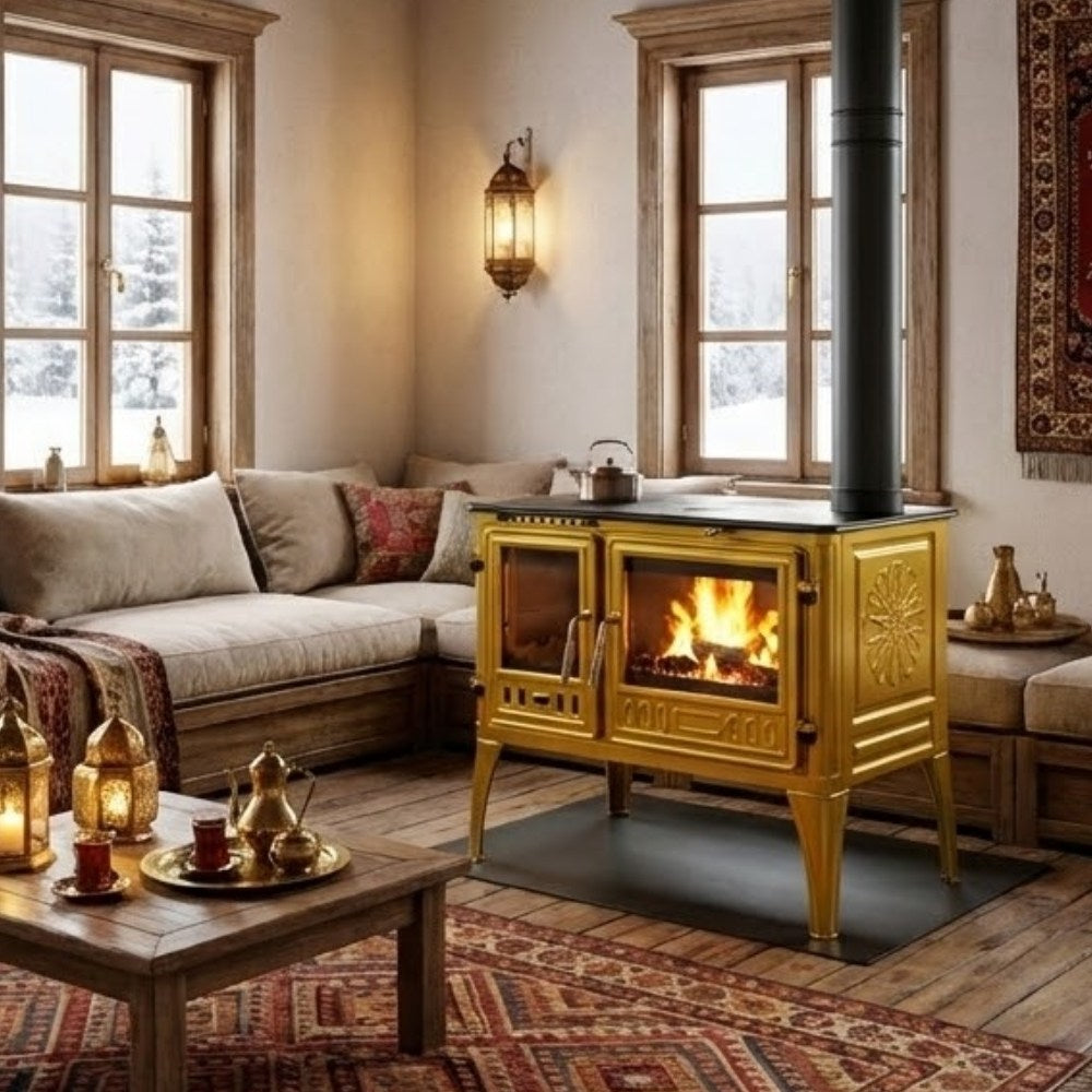 Cast Iron Vintage Stove Yellow