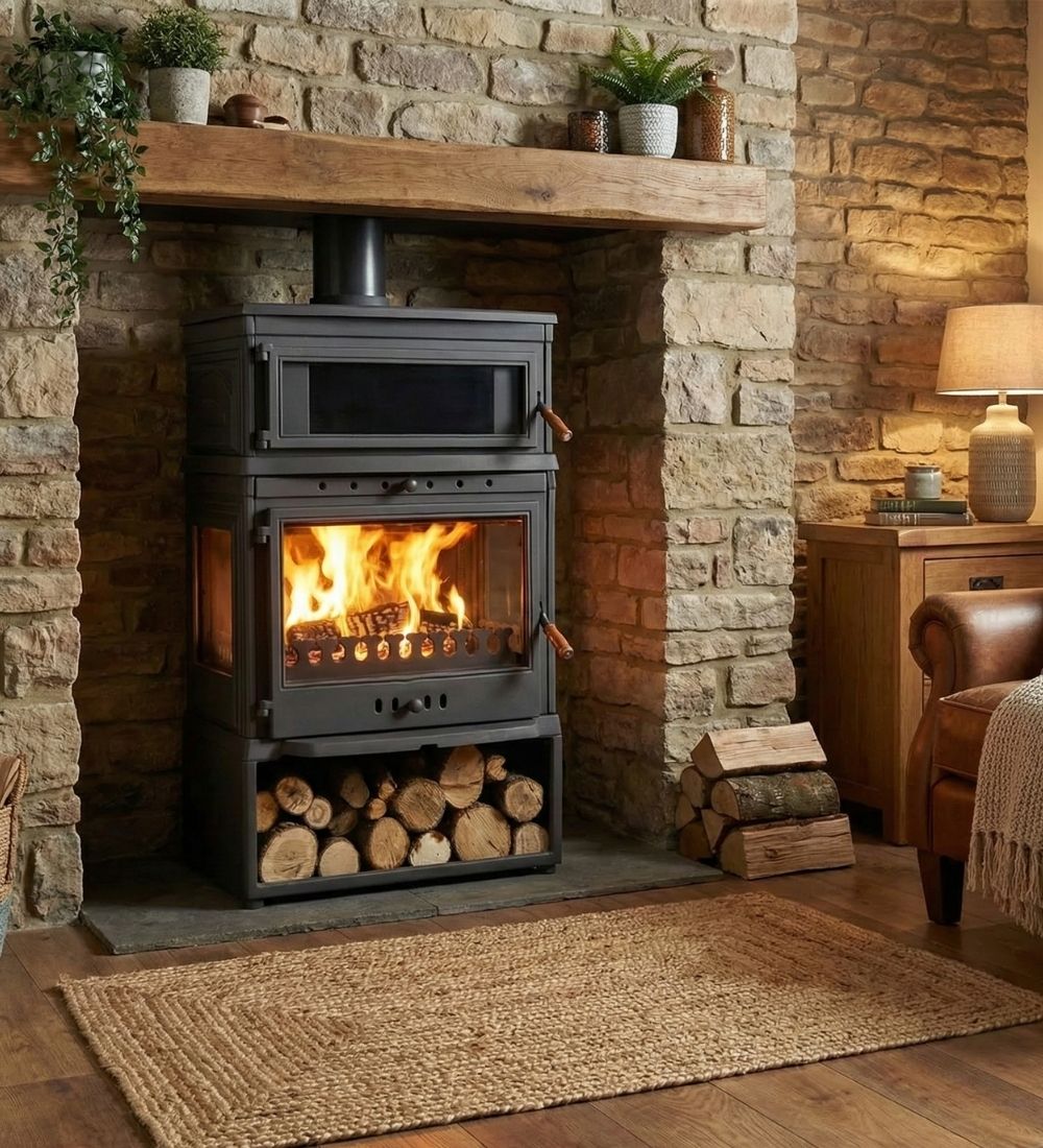 Burning Fireplace Wood Stove Cooker Stove