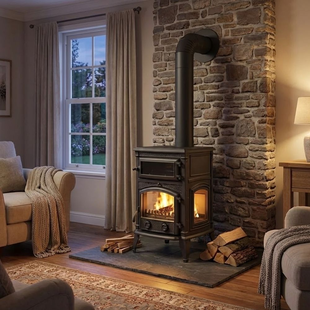 Black Burning Fireplace Wood Stove