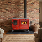 Red Cast Iron Burning Fireplace Wood Stove