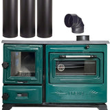 Green Cast Iron Wood Stove Pipe Set - 3 Straight Pipes + 1 Elbow Pipe - TheCastingFire