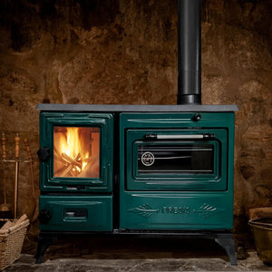 Green Cast Iron Wood Stove Pipe Set - 3 Straight Pipes + 1 Elbow Pipe - TheCastingFire