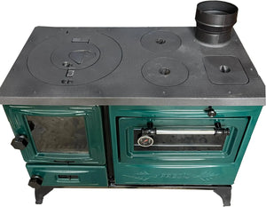 Green Cast Iron Wood Stove Pipe Set - 3 Straight Pipes + 1 Elbow Pipe - TheCastingFire